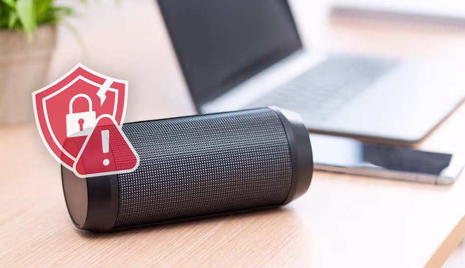 Smart speaker with a vulnerability warning icon